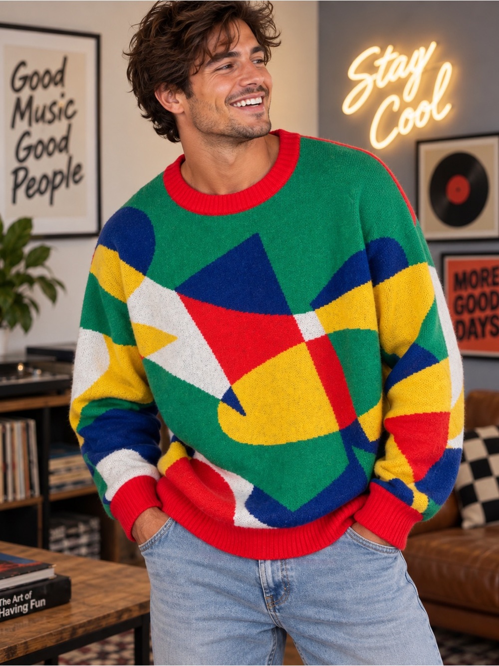 Very Cool Shirtz Sweater Abstract Geometric Colorblock Oversized Knit Melbourne